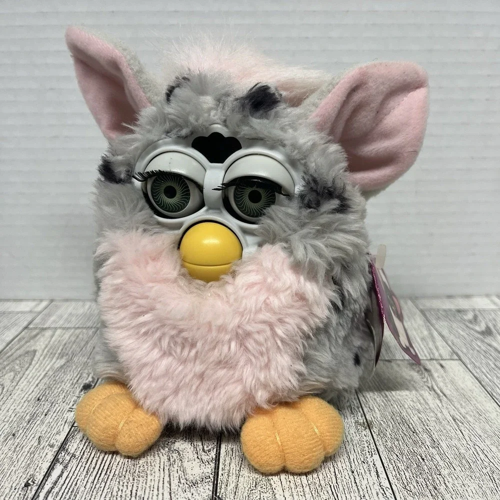 1998 Tiger Electronics Furby Grey Pink Leopard Spots TESTED WORKING w/ Hang Tag